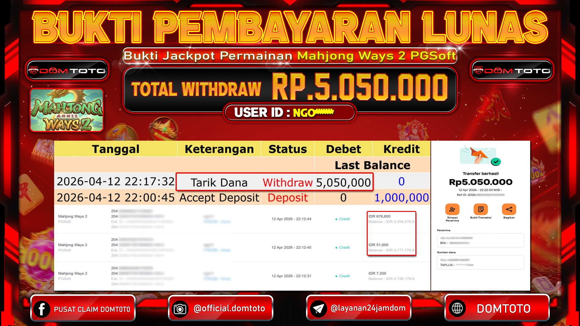 JACKPOT SLOT Mahjong Ways 2 PGSoft 12 APRIL 2026